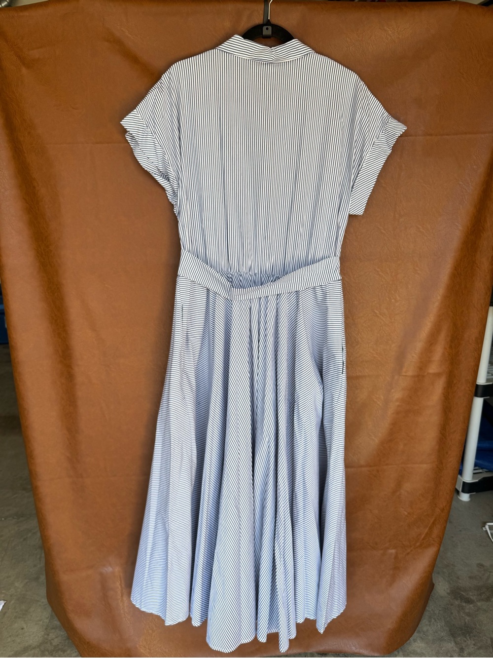 Donna Karan Weekend Stripe Tie Front Maxi Shirt Dress L NWT $199 Blue White - Picture 3 of 8